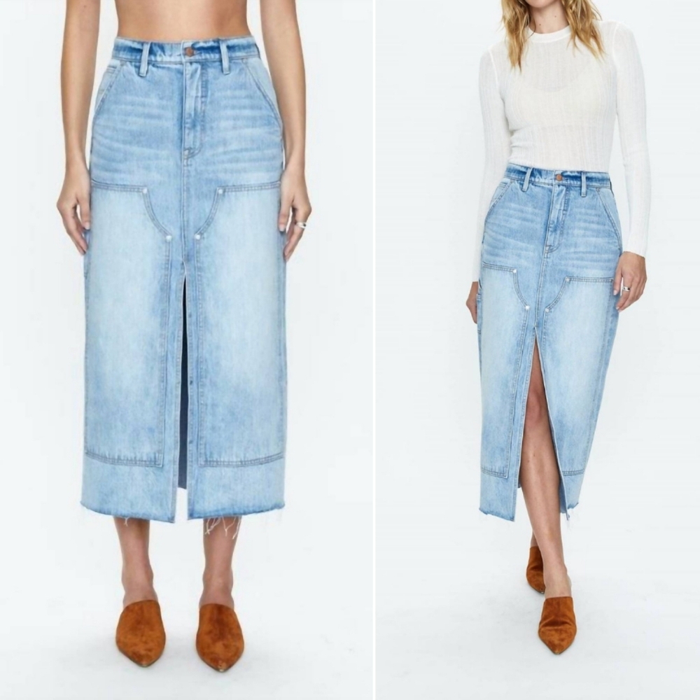 Pistola Alice Denim High Rise Split Front Midi Skirt in Coastal - Size 28